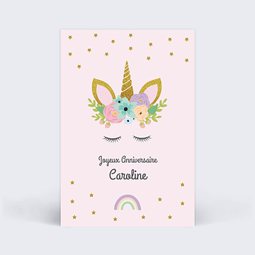 Carte Anniversaire enfant Licorne Rose