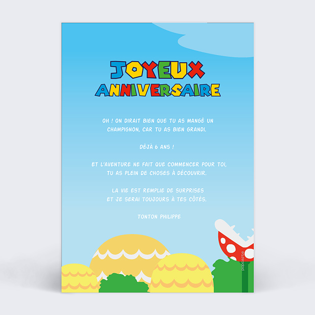 Anniversaire Enfant Monde d'Aventures Verso