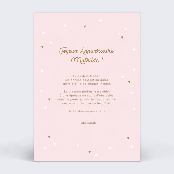 Carte anniversaire enfant Poney Étoilé Verso