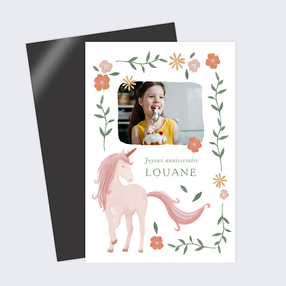 Carte anniversaire enfant Licorne Fleurie