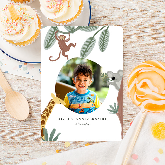 Carte anniversaire enfant Amis de la jungle Après 4