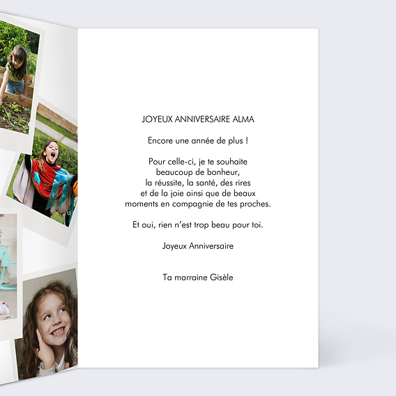 Carte anniversaire enfant Pêle-mêle polaroïd Intérieur Droit