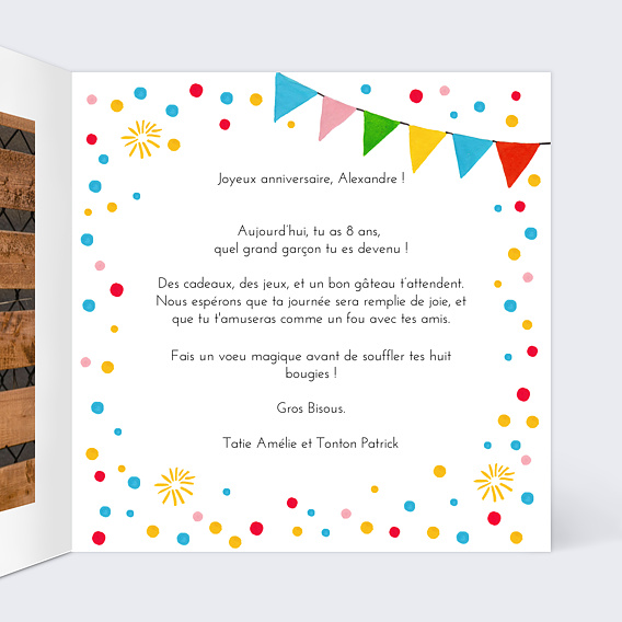 Carte anniversaire enfant Goûter d'anniversaire festif Intérieur Droit