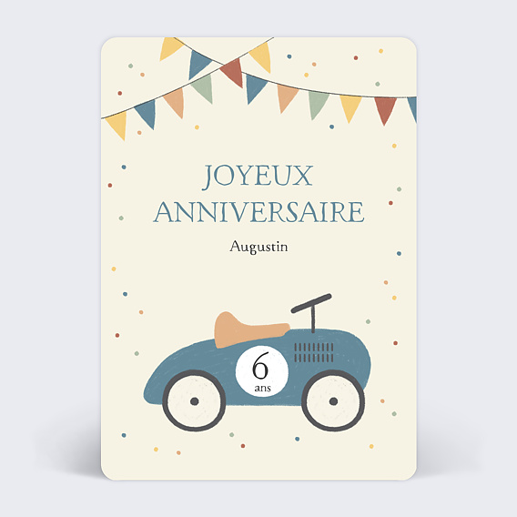 Carte anniversaire enfant Voiture Bleue