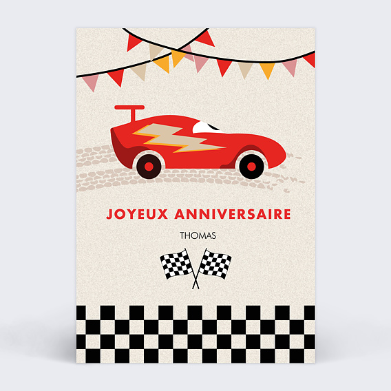 Carte anniversaire enfant Voiture de Course