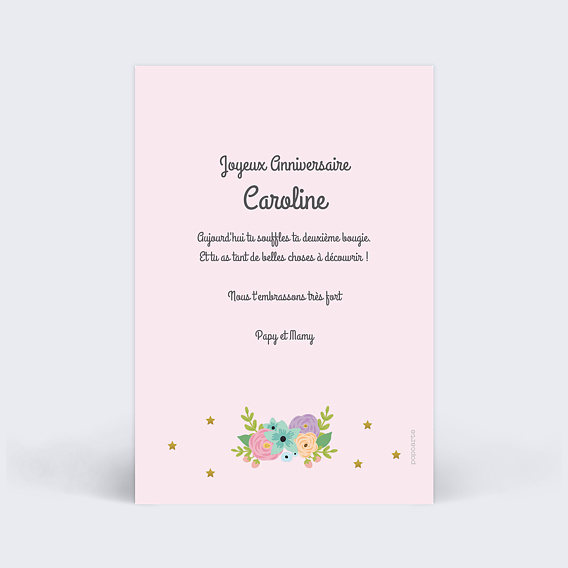 Carte anniversaire enfant Licorne Rose Verso