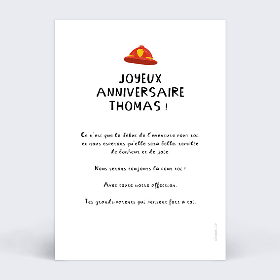 Carte anniversaire enfant Alerte Feu Verso