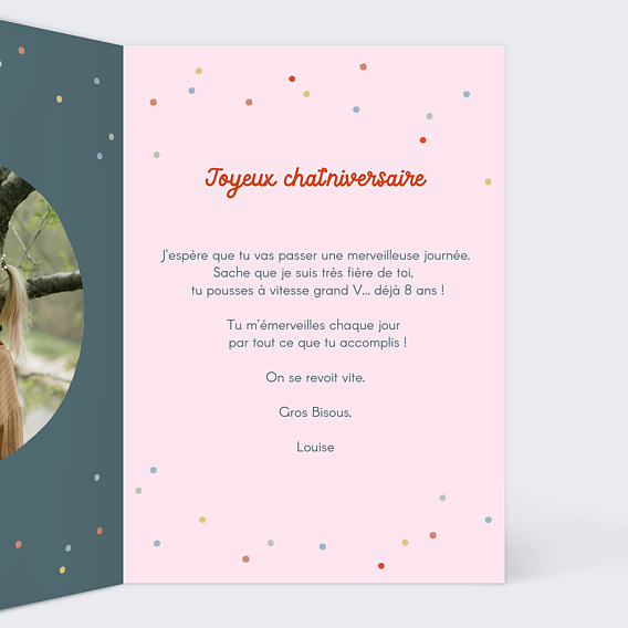 Carte anniversaire enfant Chat Festif Intérieur Droit