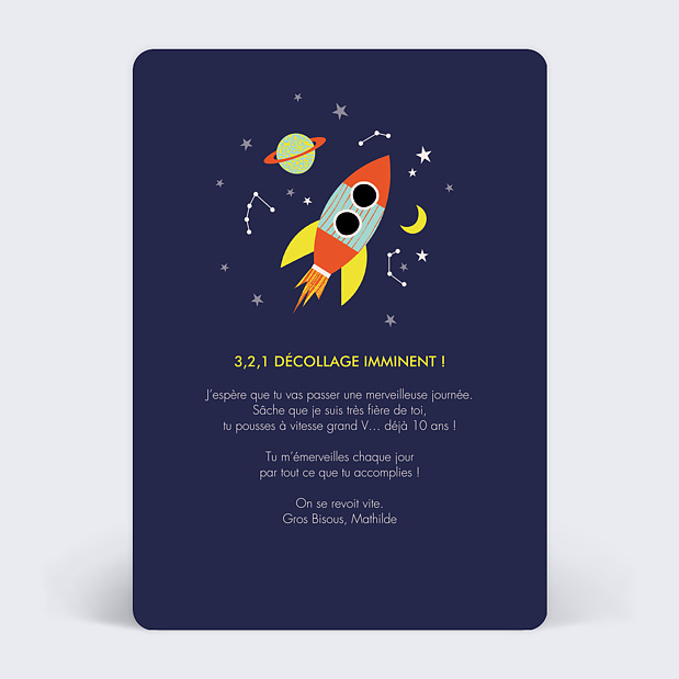 Anniversaire Enfant Dans l'Espace Verso