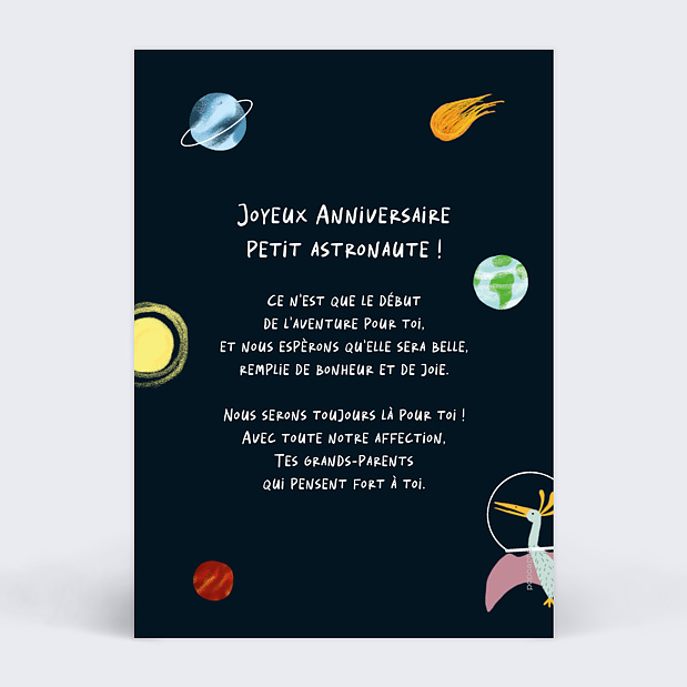 Anniversaire Enfant Dinosaures dans l'Espace Verso