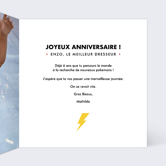 Carte anniversaire enfant Attaque Éclaire Intérieur Droit