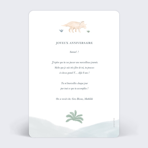 Carte anniversaire enfant Grand Dino Verso