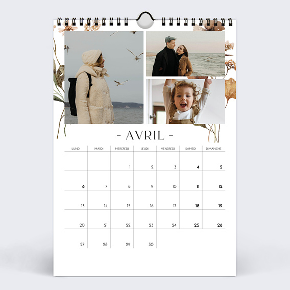 Calendrier famille Fleurs aquarelle Avril