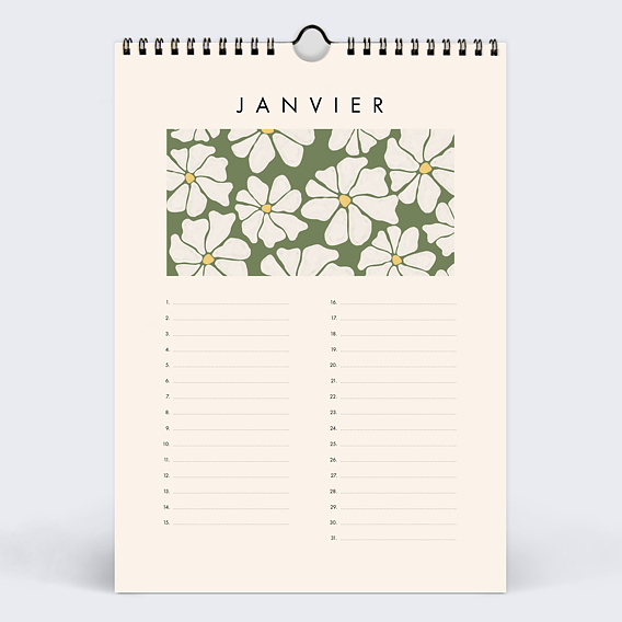 Calendrier famille Fleurs Vintage Janvier