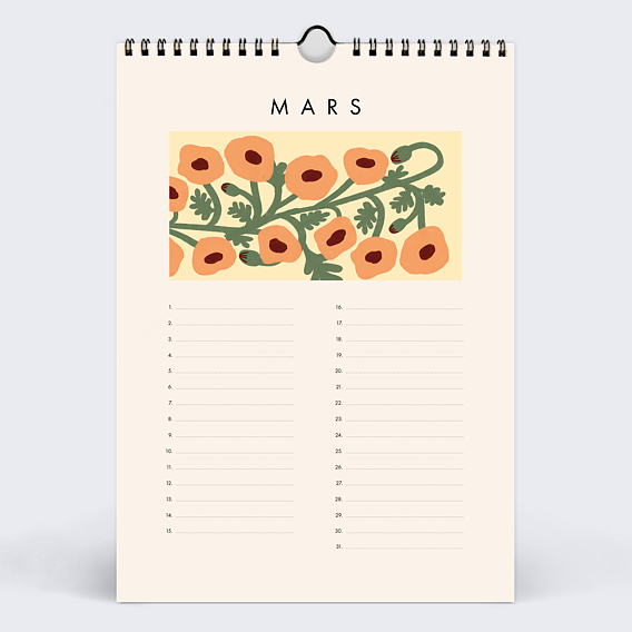 Calendrier famille Fleurs Vintage Mars