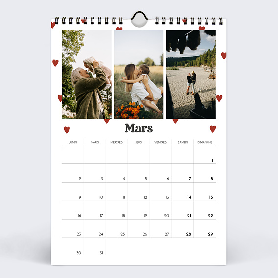 Calendrier famille Calendrier Cœurs Mars