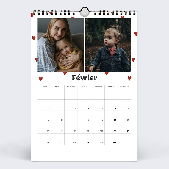 Calendrier famille Calendrier Cœurs Février