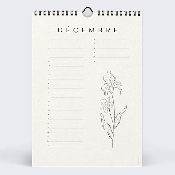 Calendrier famille Fleurs Minimalistes Décembre