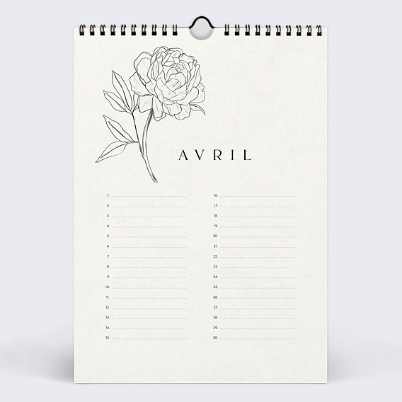 Calendrier famille Fleurs Minimalistes Avril