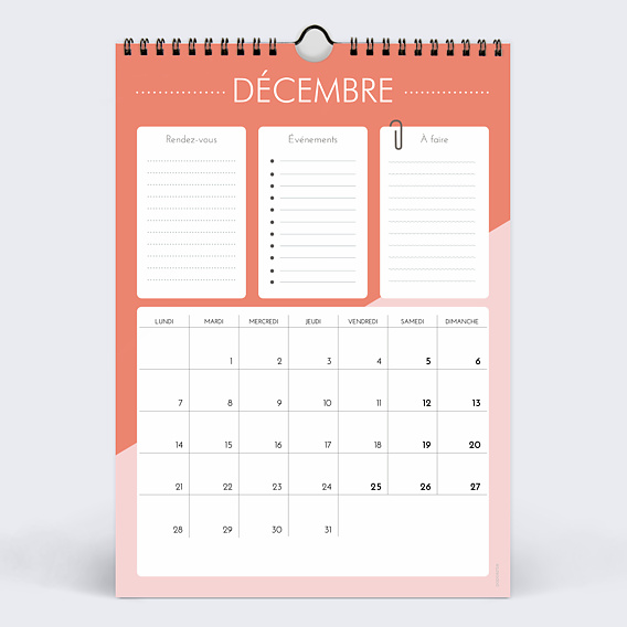 Calendrier famille Monthly planner Décembre