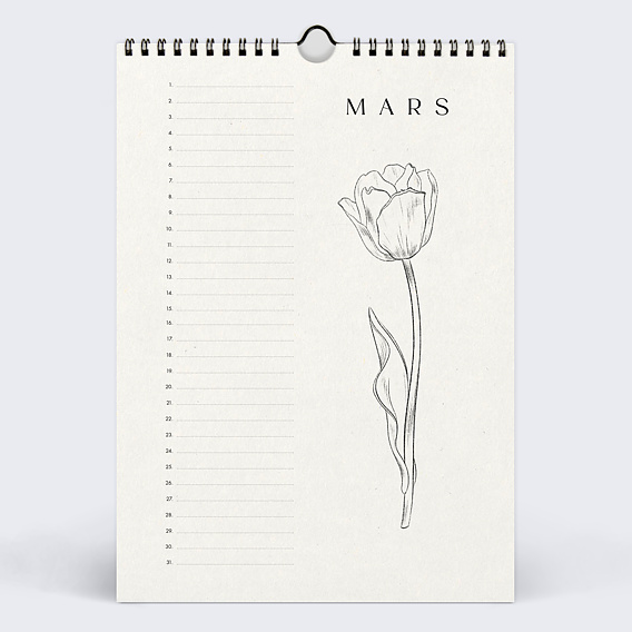 Calendrier famille Fleurs Minimalistes Mars