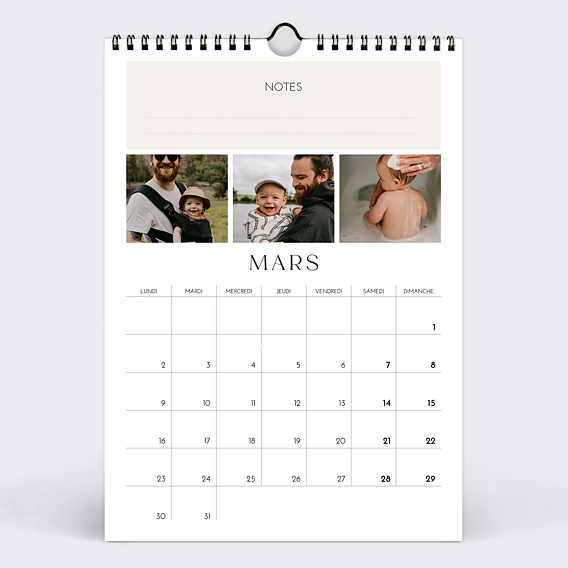 Calendrier famille Photos Rectangles Mars