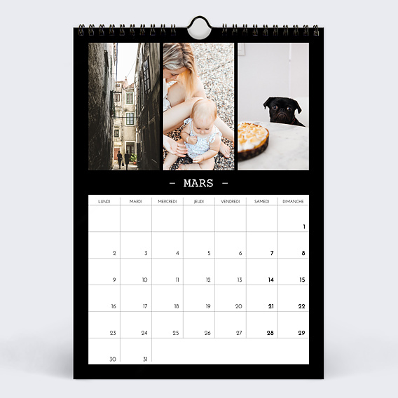 Calendrier famille Polaroid Noir (35 Photos) Mars
