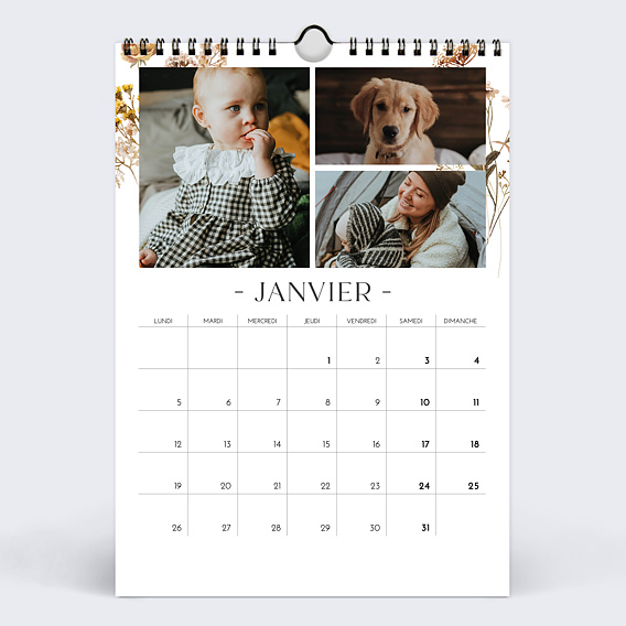 Calendrier famille Fleurs aquarelle Janvier