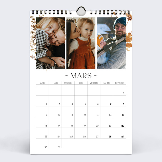 Calendrier famille Fleurs aquarelle Mars