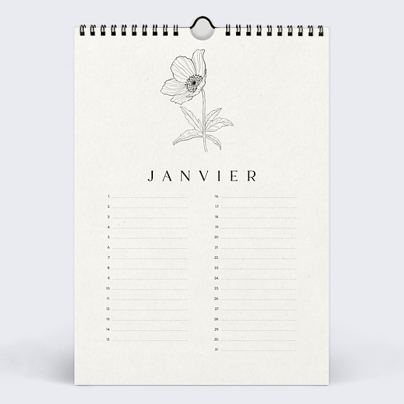 Calendrier famille Fleurs Minimalistes Janvier