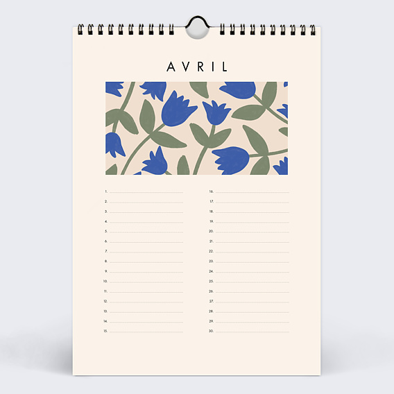 Calendrier famille Fleurs Vintage Avril