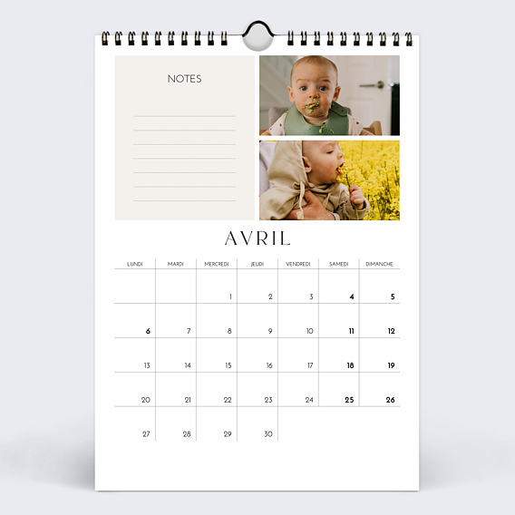 Calendrier famille Photos Rectangles Avril