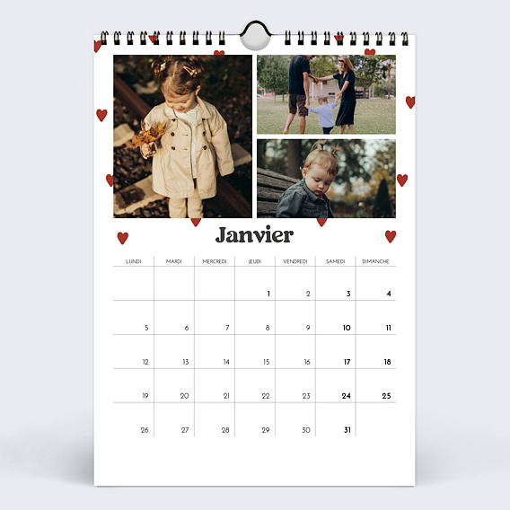 Calendrier famille Calendrier Cœurs Janvier