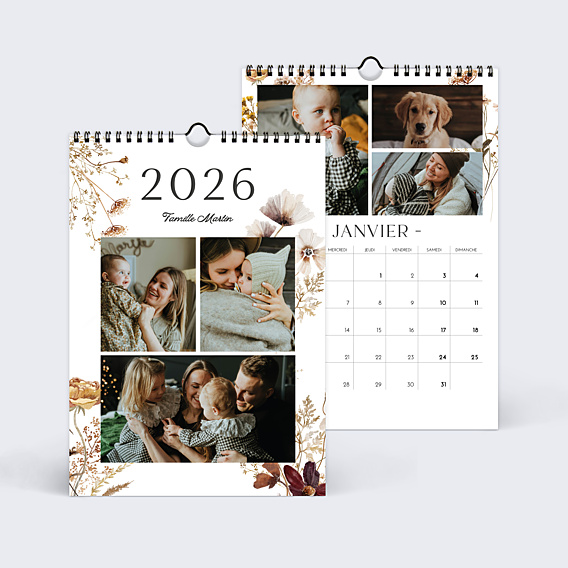 Calendrier famille Fleurs aquarelle