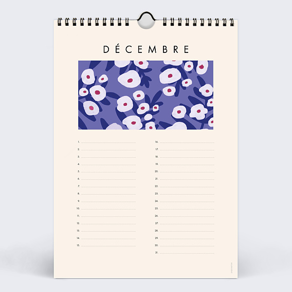 Calendrier famille Fleurs Vintage Décembre