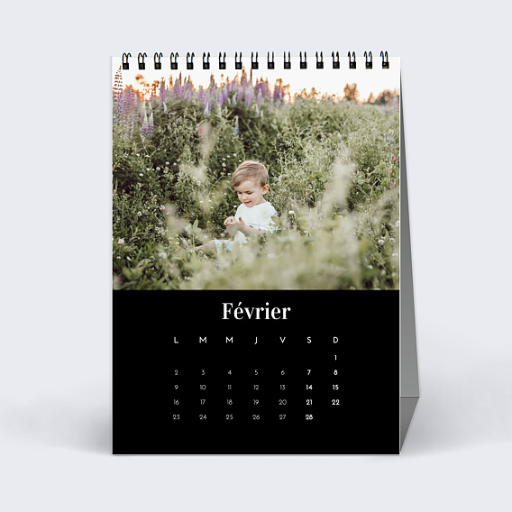 Calendrier famille Photo Mi-Page Noir (13 Photos) Février