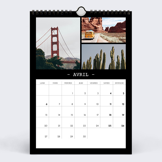 Calendrier famille Polaroid Noir (35 Photos) Avril