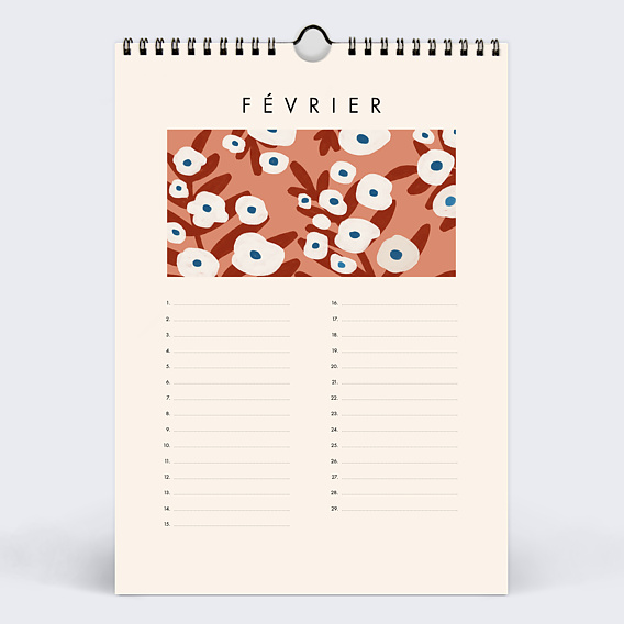 Calendrier famille Fleurs Vintage Février