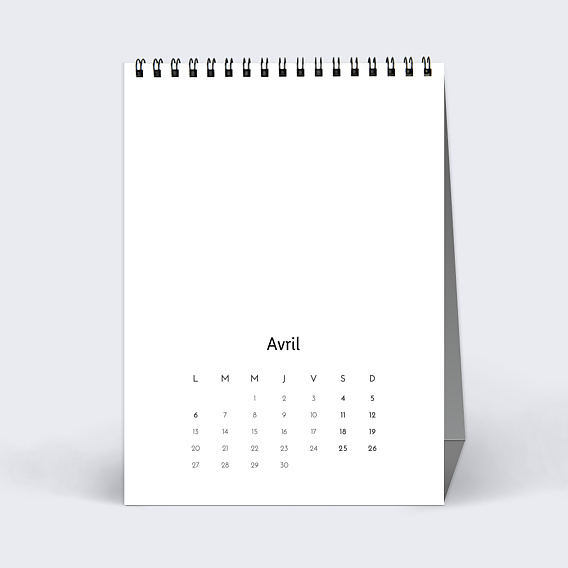 Calendrier professionnel Modèle 100% personnalisable Avril