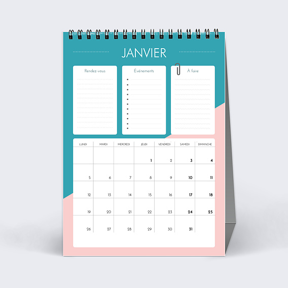 Calendrier professionnel Planning Janvier
