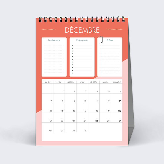 Calendrier professionnel Planning Décembre