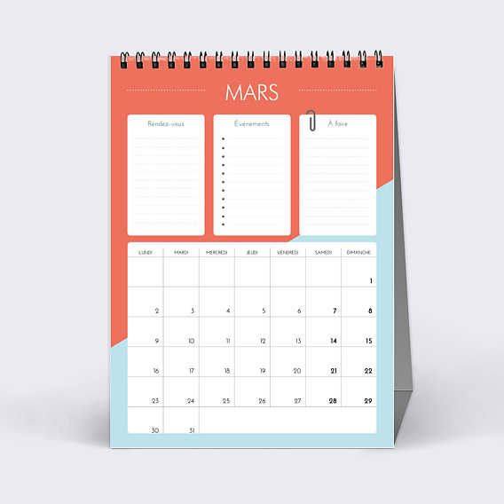 Calendrier professionnel Planning Mars