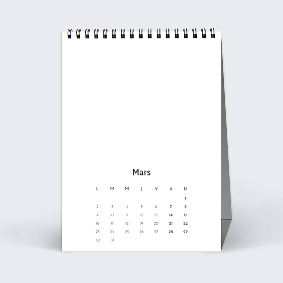 Calendrier professionnel Modèle 100% personnalisable Mars