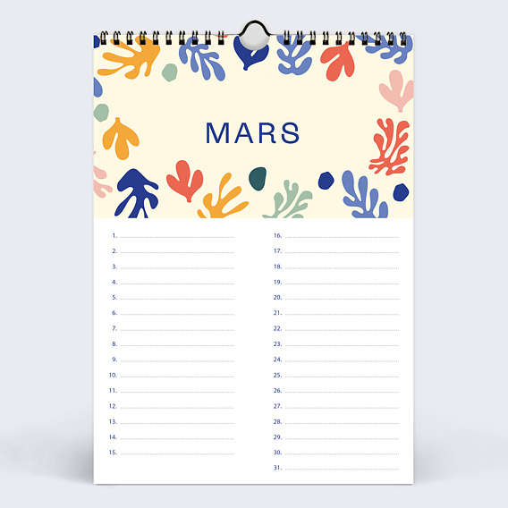 Calendrier famille Anniversaire Perpétuel Mars