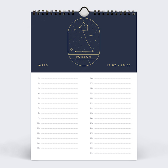 Calendrier famille Astrologie Perpétuel Mars