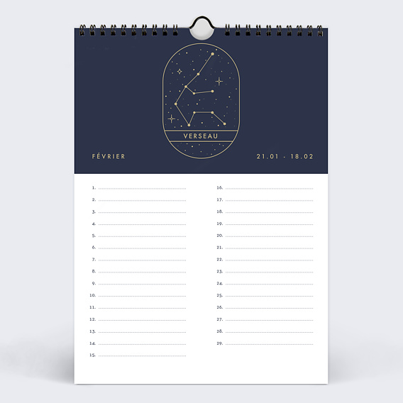 Calendrier famille Astrologie Perpétuel Février