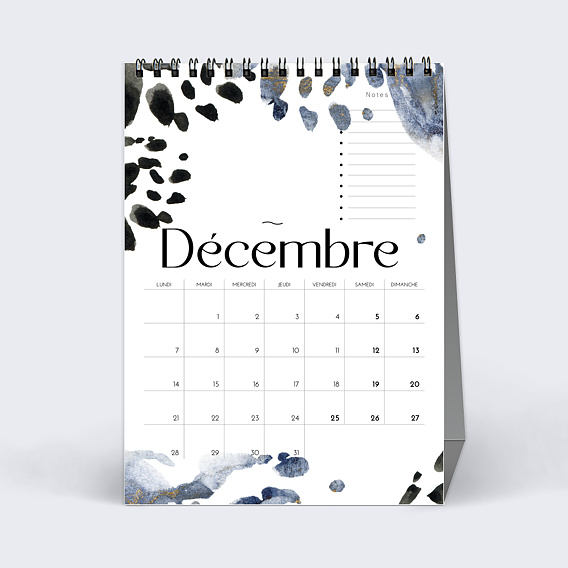 Calendrier professionnel Tâches Aquarelle Décembre