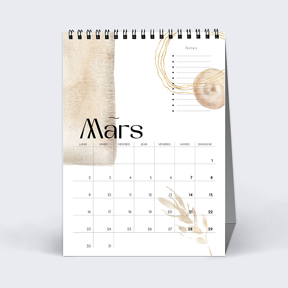 Calendrier professionnel Tâches Aquarelle Mars