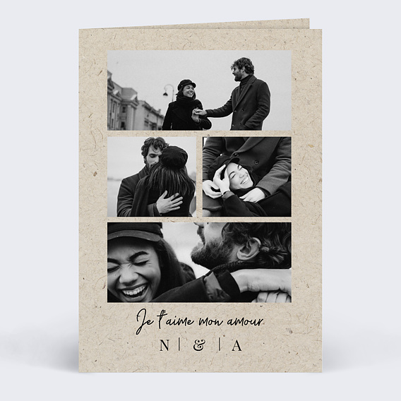 Carte d'amour Esprit Chiné 4 Photos Recto