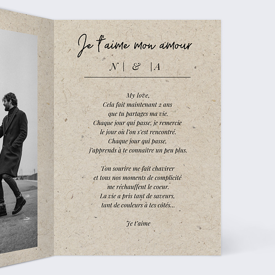 Carte d'amour Esprit Chiné 4 Photos Intérieur Droit